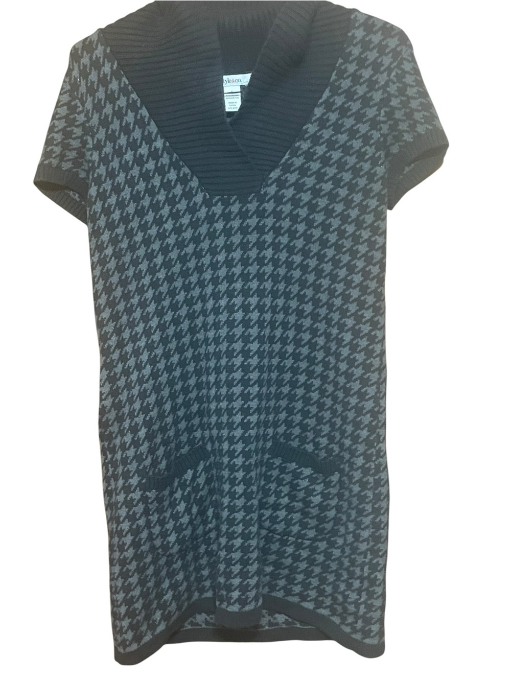 Style & Co. Black and Gray Houndstooth Mini Dress